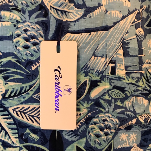 Caribbean Roundtree & Yorke tropical button down short sleeve collared shirt M - Picture 7 of 16